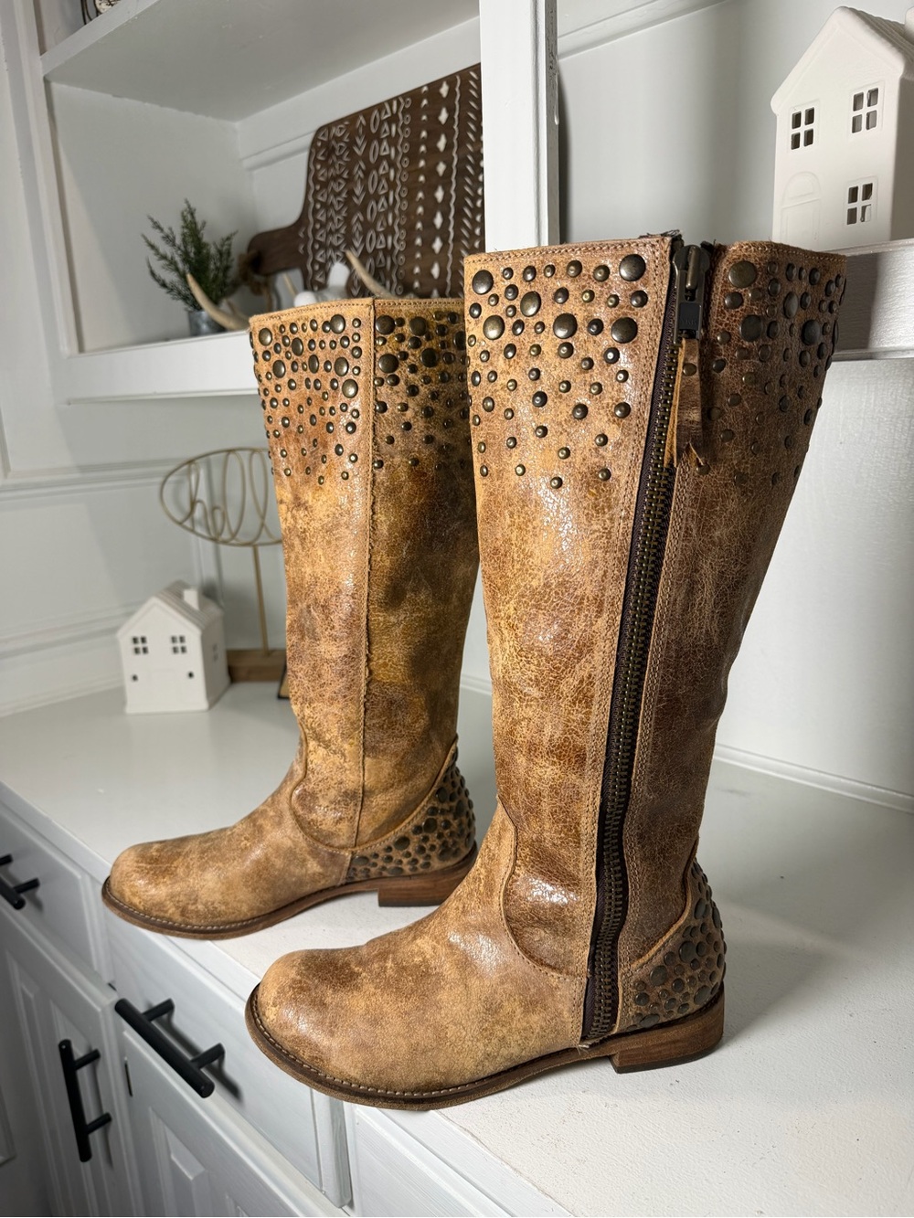Corral Indie Spirit Womens 9M Brown Studded Tall Zip Leather Cowboy Boots